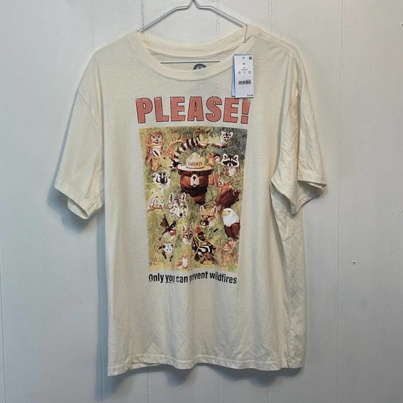 Corporation Forest Fire Prevention Tops - New Smokey The Bear Womens T-Shirt XL Cream Crew Neck  Forest Fire Prevention